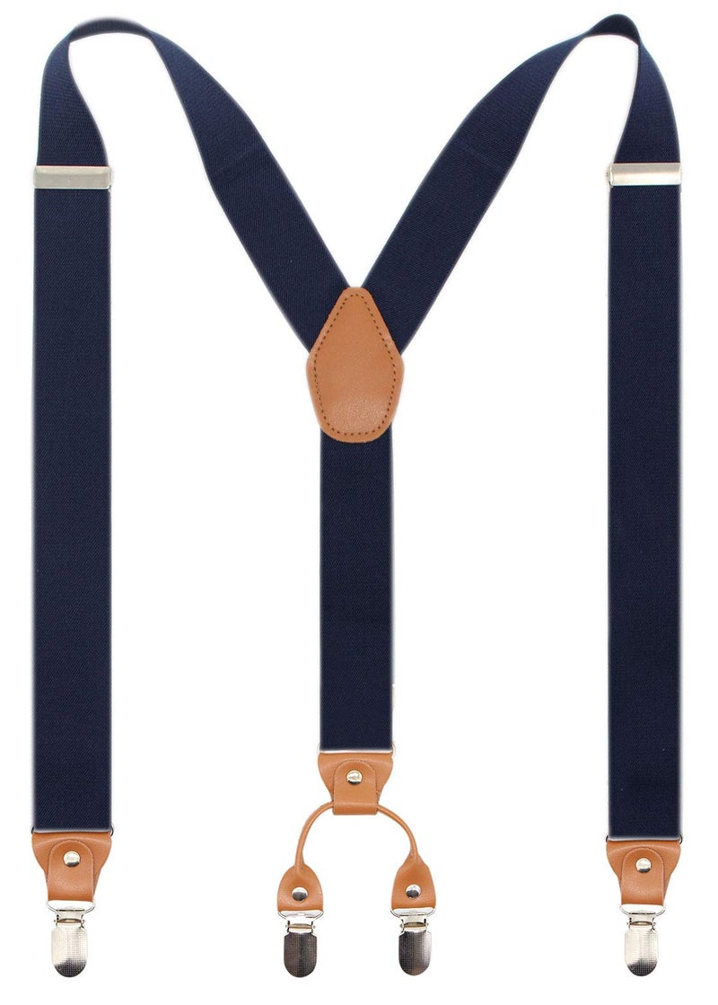 Timiot Menâ€™s Y-Back 4 Metal Clip Elastic Wide Suspenders Perfect For Both Casual&Formal (Navy) - Image 1